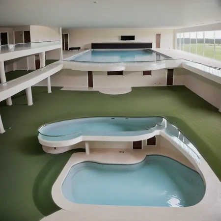 indoors, sofa, swimming pool, hot tub, mezzanine floor, grass, flourescent lights, water slide, stairs, (golf course:1.2),
<lora:Liminal_Spaces_XL:1>
