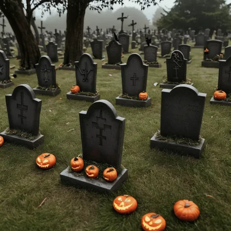 grave yard decorated for halloween <lora:Halloween_XL:1>