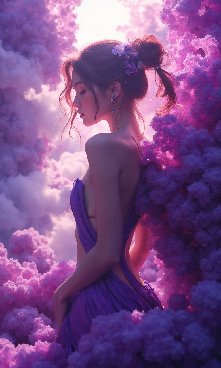masterpiece, hyper realism, a high-resolution photograph, golden ratio, dutch angle, dynamic pose, side view, Artificial Amethyst