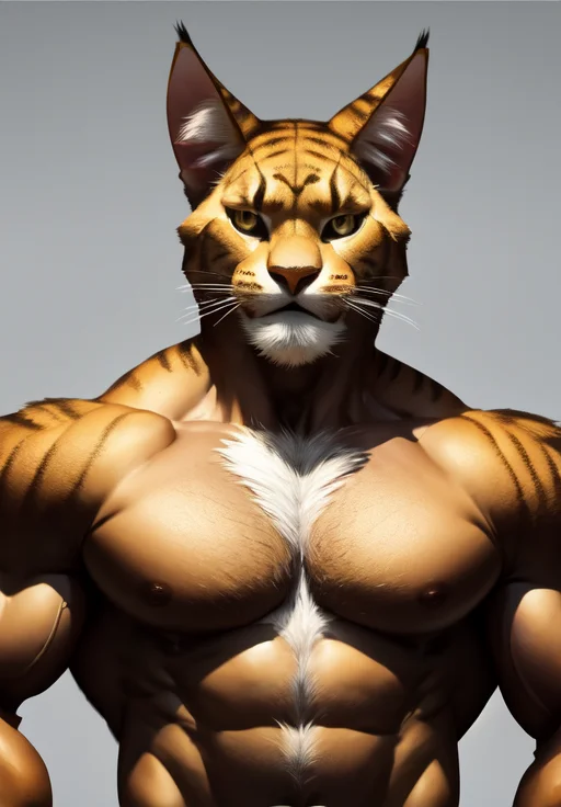 a male creature, sfw, <lora:Khajiit-Male:0.8>, Khajiit-Male, 1boy, solo, body fur, portrait,, Heroic, muscular, strong, ripped, chiseled, Adonis-like, powerful, sculpted, Inverted triangle body shape, (masterpiece, best quality, absurdres, detailed, ultra-detailed:1.3), charming, (trending on CGSociety, trending on pixiv, contest winner:1.3)