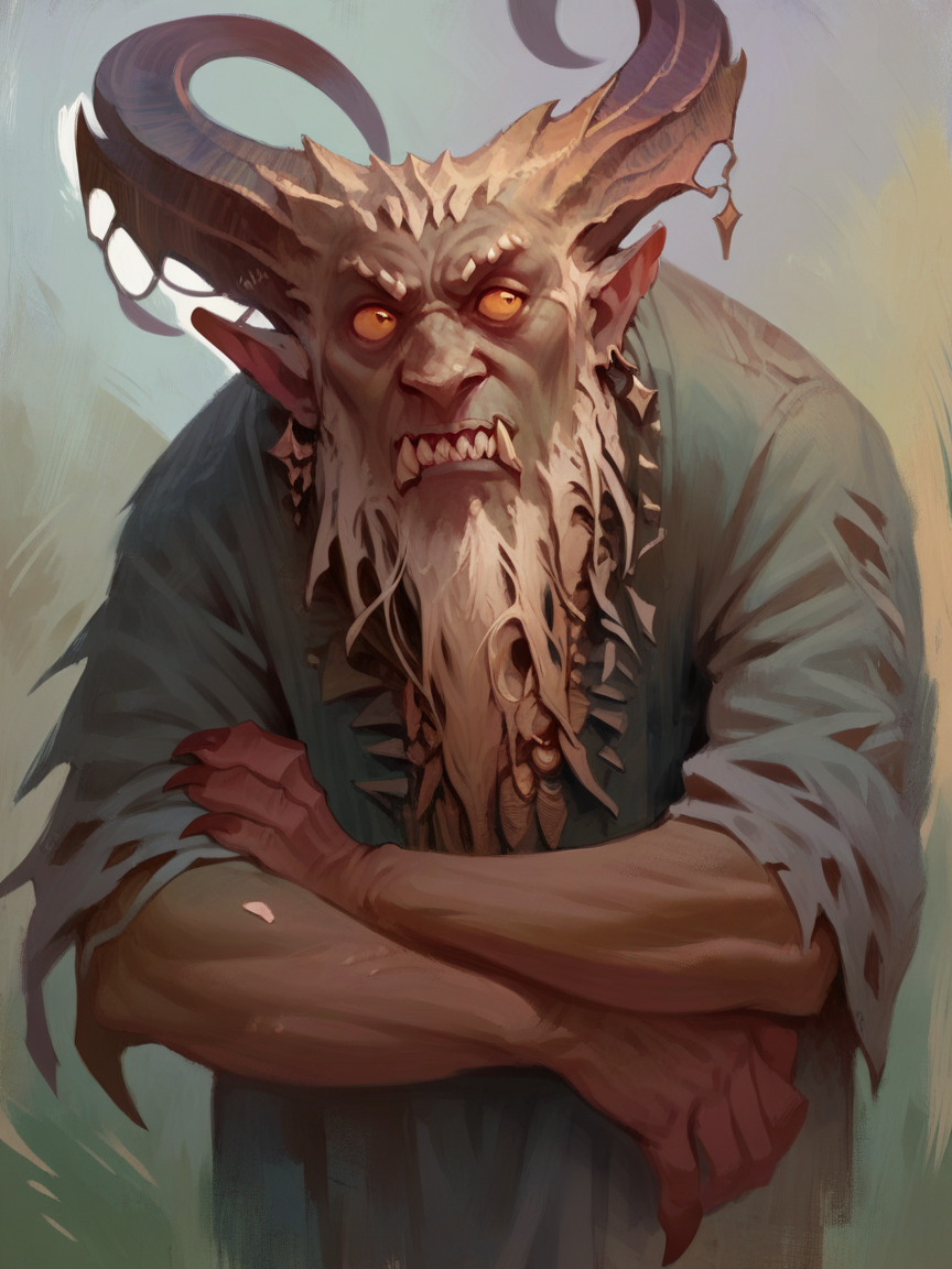 score_9, score_8_up, score_7_up, score_6_up, score_5_up,  <lora:NilsHXLP:1> nilsh, horns, solo, teeth, 1boy, monster, upper body, male focus, crossed arms,