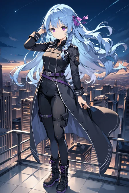 score_max, (score_9, score_8_up, score_7_up:1.2), score_6_up, official art, source_anime,
, masterpiece, absurdres, high detail, 8k,
night, skyscraper, city landscape, city lights, on rooftop, wind,
standing, adjusting hair, expressionless,
pixel art, felicette, side braid, hair ribbon, purple ribbon, black bodysuit, belt, black pants, black boots,
<lora:XL_Pony_game-marfushasg-felicette-t1:1>