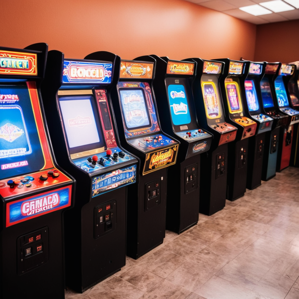 cinematic film still of  <lora:1990's style:1.2>
In the 1990's a row of arcade video game machines in a room,no humans,chair,tiles,tile floor,television,stool,poster (object) , realistic,realism, detailed, perfection,perfect,filmic,retro,vintage,classic,different haircut,different look,different style,different people, 1990's style , 1990 style, shallow depth of field, vignette, highly detailed, high budget, bokeh, cinemascope, moody, epic, gorgeous, film grain, grainy