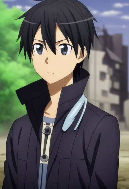 high resolution, professional photography, solo, best quality, 1Boy, Kazuto Kirigaya, Black Hair, Black Eyes, shallow depth of field, Post-Apocalyptic, survival, OverallDetail