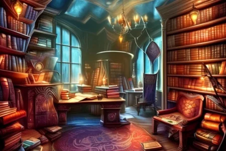 a fantasy bedroom that is also the owner's personal library with books everywhere
FanStu