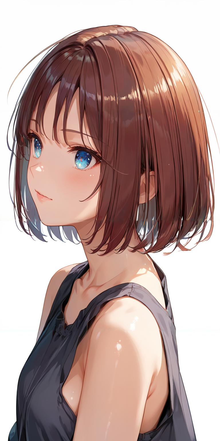 score_9, score_8_up, score_7_up,source_anime, high res image,masterpiece,best quality,girl,cute face,clear skin,shiny hair,ultra detailed eyes,simple background <lora:medium bob hair_pony_V1.1:1> medium bob hair,from behind