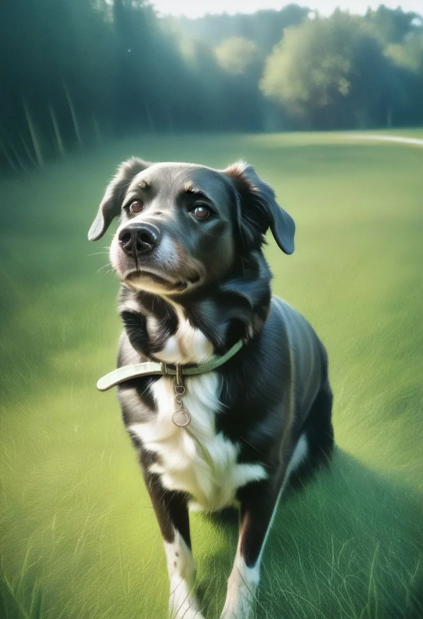 jxpdlz, no humans, grass, animal focus, animal, outdoors, dog, border collie, new zealand huntaway, dog, portrait, photography, realistic, forest scene,PonyXLV6_Scores zPDXL