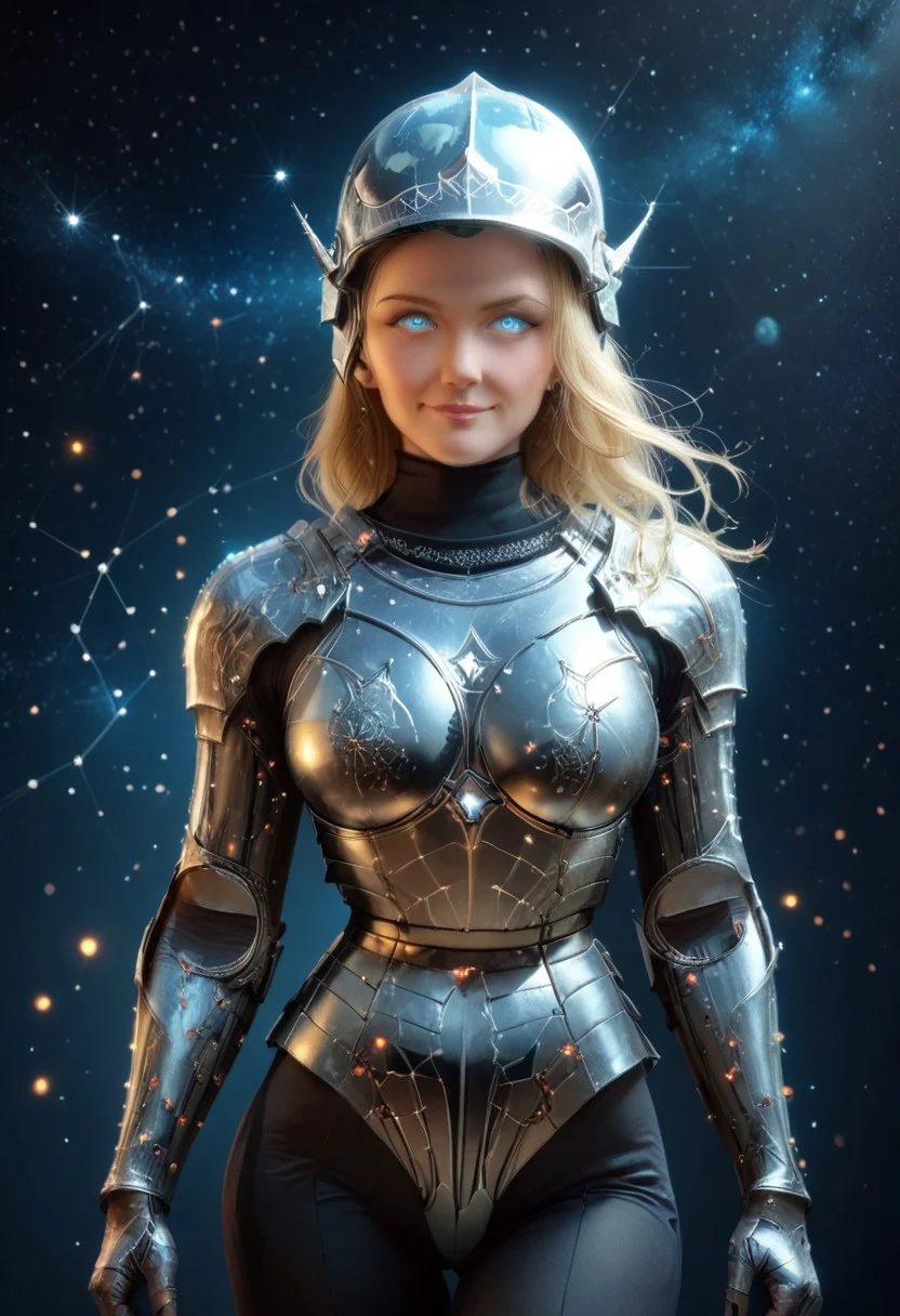 starry_morph, score_9, score_8_up, score_7_up , 1girl, solo, long hair, cowboy shot, foreign planet, bokeh, depth of field, blush, happy, makeup, leather jacket, red leather high waist pants, signora, hands hidden, hands on the back, (futuristic light armor:2), (helmet:2). blonde, wrinkles, jewelry, long hair, short hair, smiling, 1girl, blue eyes. Masterpiece, 32k, slim waist, wide hips, thick thighs, curvy, full hips. bright blue eyes, wass, glowing eyes, big eyes.