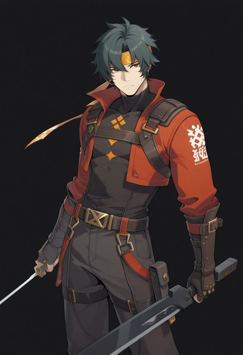 zenlesszonezero, 1boy, solo, adventurer suit, holding a bow