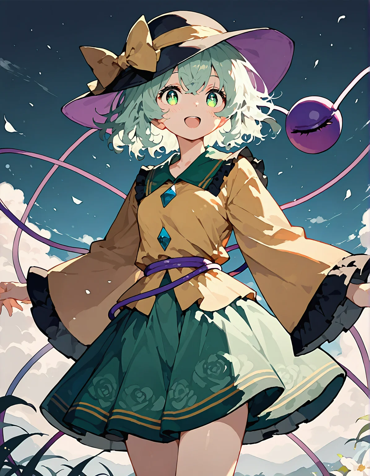 t-ponynai3, 1girl, solo, komeiji koishi,
very awa, masterpiece, best quality, year 2024, newest, highres, absurdres, <lora:t-ponynai3-style-noobai-vpred10-v3:1>