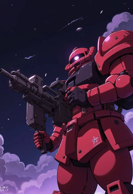 The Zaku II,absurd, absolute resolution, incredibly absurd, high resolution, ultra detailed, official art, Unity 8k wallpaper,
BREAK
1 mecha, <lora:zaku:1> zaku, red body, machinery, mobile suit, glowing eyes,
BREAK
holding a gun, machine gun, combat stance, space
BREAK