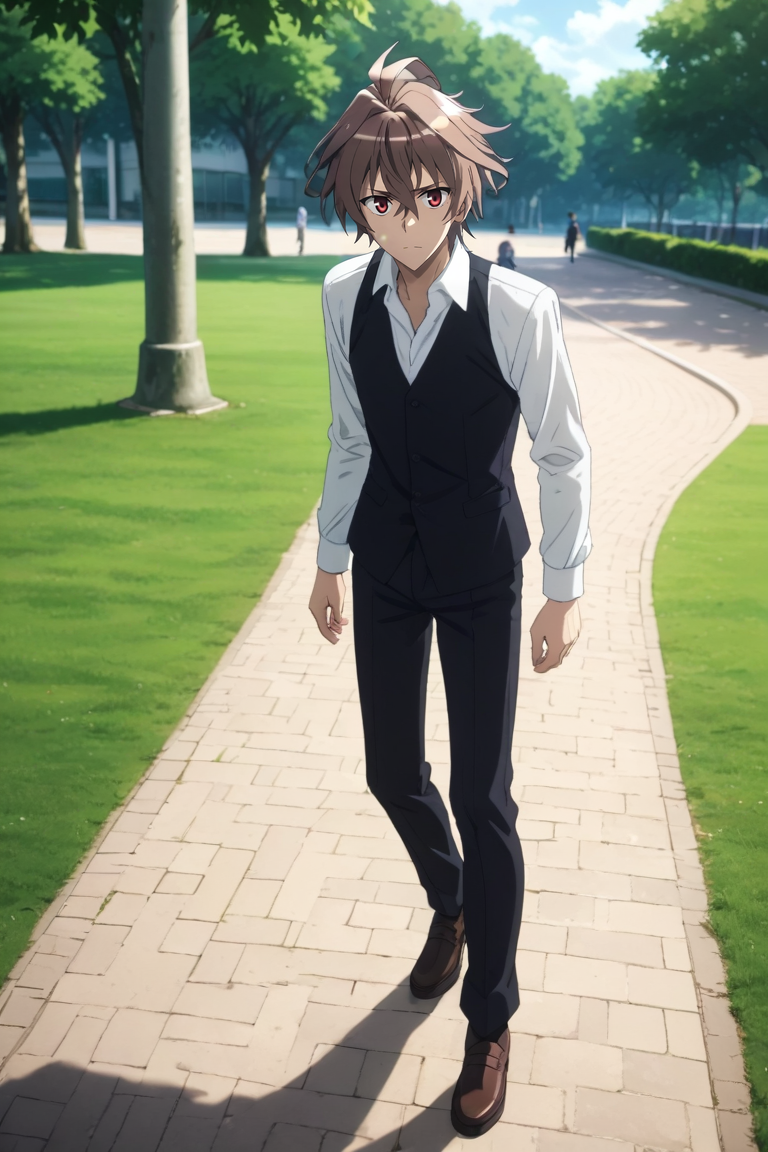 score_9, score_8_up, score_7_up, source_anime, rating_safe, intricate details, anime screencap, , , , depth of field, 1boy, solo, male focus, <lora:sieg_fate_apocrypha_pony:0.94>, sieg_fate_apocrypha, brown hair, red eyes, short hair, hair between eyes, bangs, ahoge, wide angle, wide shot, full body, park, indoors, light, standing on one leg, tearing up, , <lora:sdxl_lightning_8step_lora:1>