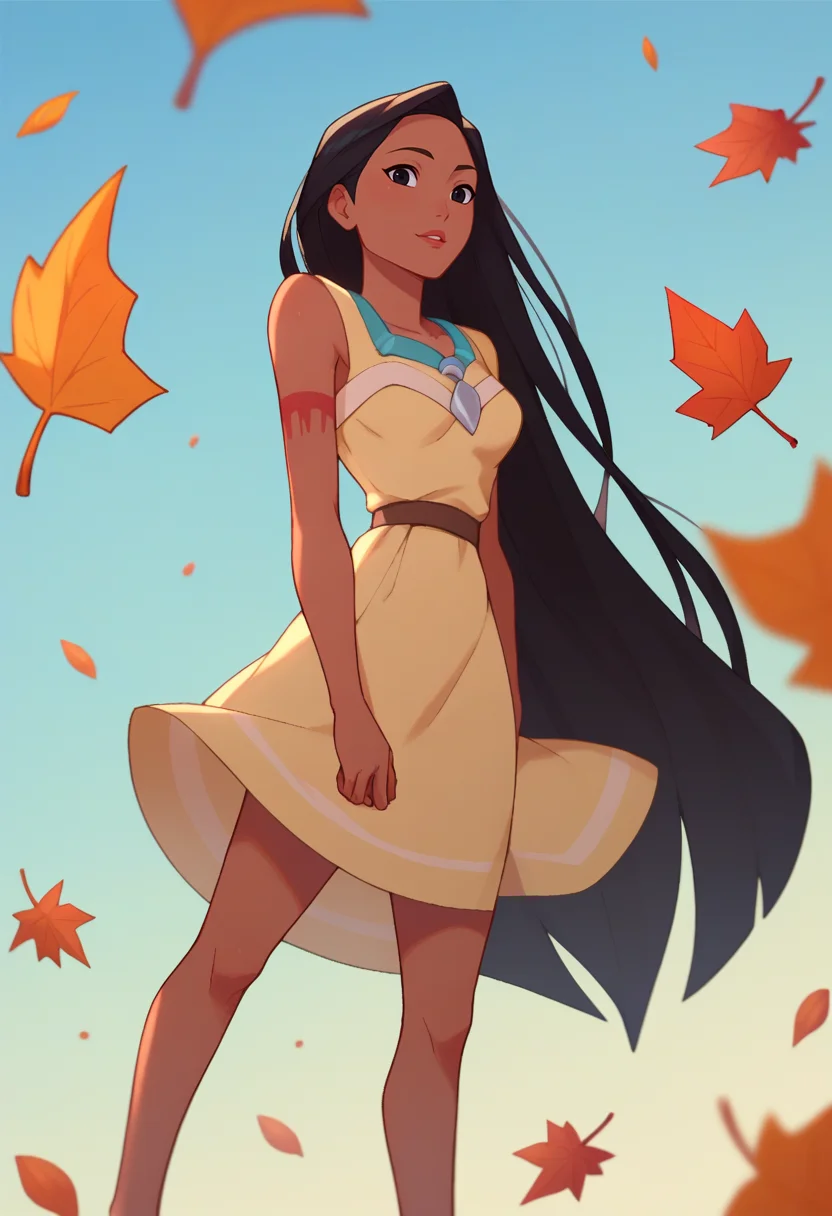 score_9, score_8_up, score_7_up, score_6_up, score_5_up, score_4_up, BREAK
1girl, pocahontas, dark skin, black hair, long hair, (floating hair:0.5), black eyes,
wind color, leaf, fall, magical wind, solo, looking at viewer, autumn <lora:PocahontasXLv3:1>