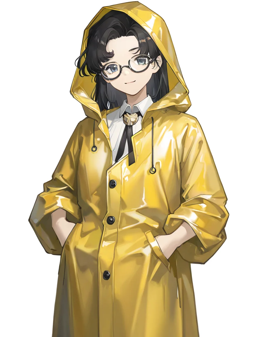 zhangzhizhi,1girl,solo,simple background,white background,looking at viewer,cowboy shot,smile,<lora:zhangzhizhi-000008:0.9>,(alternate costume:1.3),raincoat,yellow raincoat,, masterpiece, best quality, very aesthetic, absurdres,newest, incredibly absurdres,