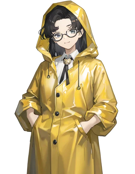 zhangzhizhi,1girl,solo,simple background,white background,looking at viewer,cowboy shot,smile,<lora:zhangzhizhi-000008:0.9>,(alternate costume:1.3),raincoat,yellow raincoat,, masterpiece, best quality, very aesthetic, absurdres,newest, incredibly absurdres,