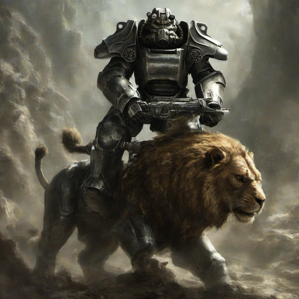 masterpice,high quality,
 <lora:PE_PowerArmor:0.8> PEPowerArmor,
riding a lion,on a lion,