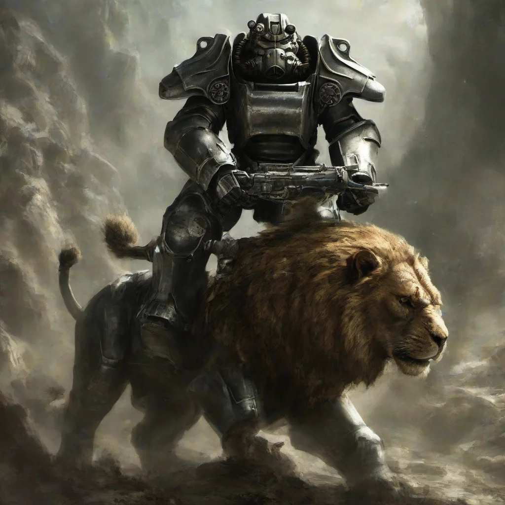 masterpice,high quality,
 <lora:PE_PowerArmor:0.8> PEPowerArmor,
riding a lion,on a lion,