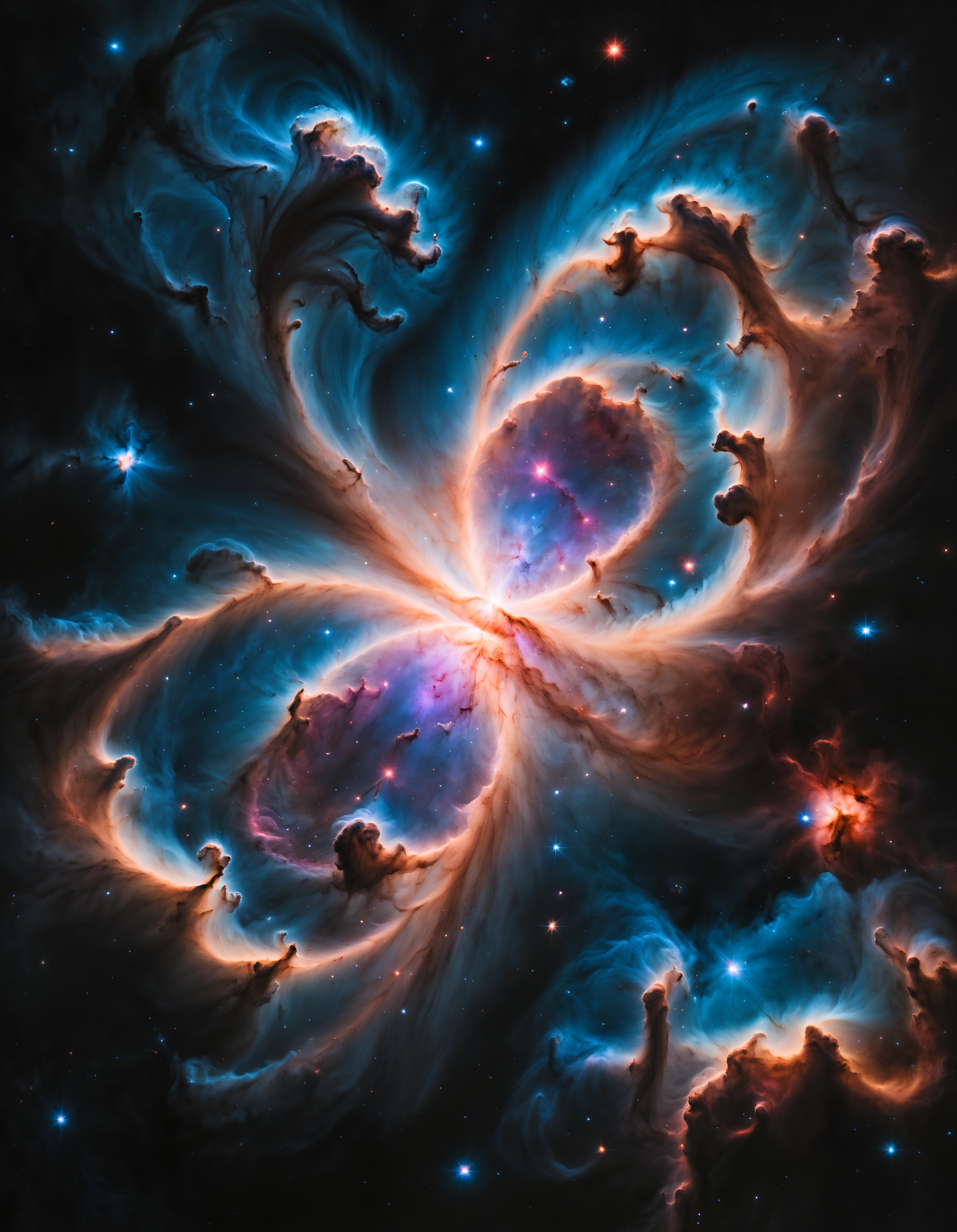 dark photo of a majestic nebulae in space, 35mm cinematic, atmospheric lighting, bokeh, 