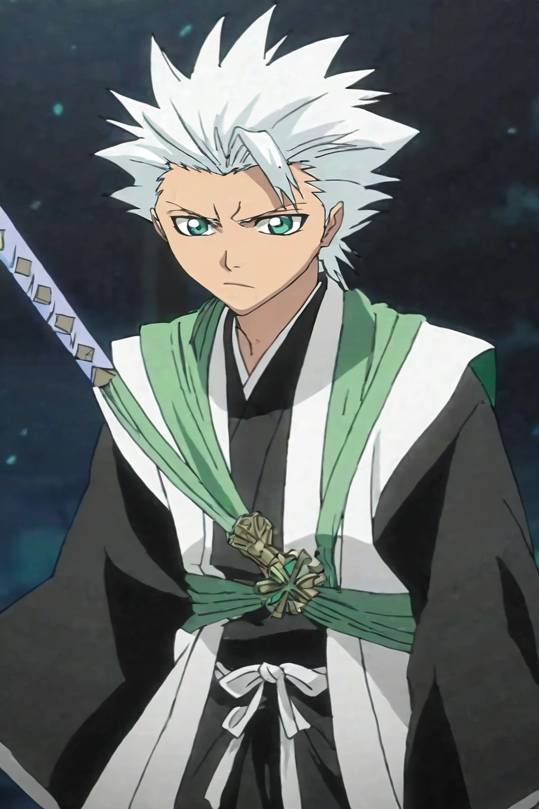 score_9, score_8_up, score_7_up, score_6_up, score_5_up, score_4_up, BREAK source_anime, anime screencap, , , , , , 1boy, solo, male focus, <lora:toushirou_hitsugaya_pony:0.96>, toushirou_hitsugaya, white hair, green eyes, spiked hair, japanese clothes, sword, haori, , war, Arms wrapped around oneself, indicating self-comfort, <lora:sdxl_lightning_8step_lora:1>