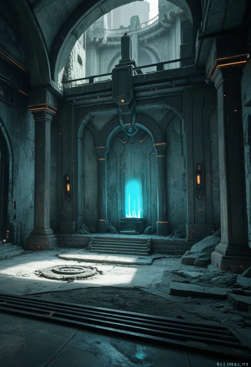 score_9, score_8_up, score_8,
cyberpunk, Albrecht, no humans,
temple, scenery, ruins,
glowing, cyberpunk lab, blue glow,