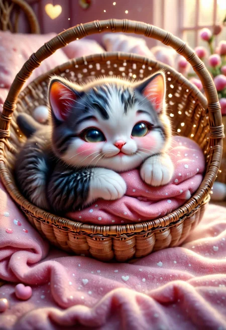 score_9, score_8_up, score_7_up, score_6_up, best quality, realistic, photorealistic, skin pores, skin imperfections,
((((A playful kitten gently nudging a sleeping kitten with its paw, a playful expression on its face.))) cuteness, friendship, high-quality imagery, intricate details, vibrant color palette, emotion-driven composition, ((background: a cozy basket)),
Photorealistic, Hyperrealistic, Hyperdetailed, analog style, soft lighting, subsurface scattering, realistic, heavy shadow, masterpiece, best quality, ultra realistic, 8k, golden ratio, Intricate, High Detail, film photography, soft focus, mad-shingles, detailed eyes, perfect eyes,, freckles, perfect skin texture, photorealistic eyes, pinkchibivalentine