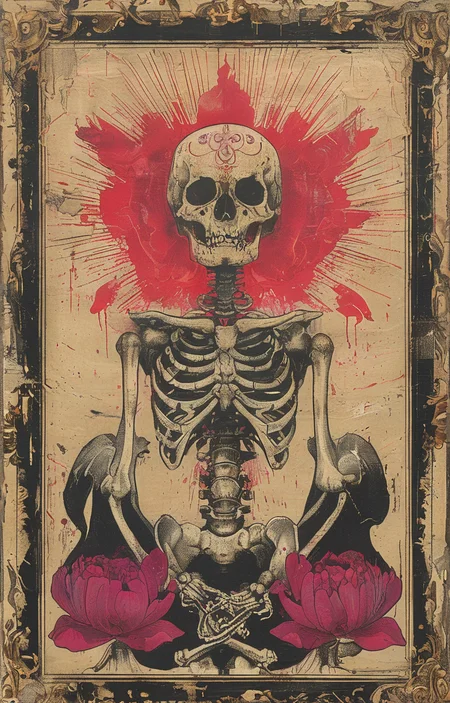 masterpiece,best quality,<lora:tbh238-sdxl:0.9>,illustration,style of Ravi Zupa, decaying peonies