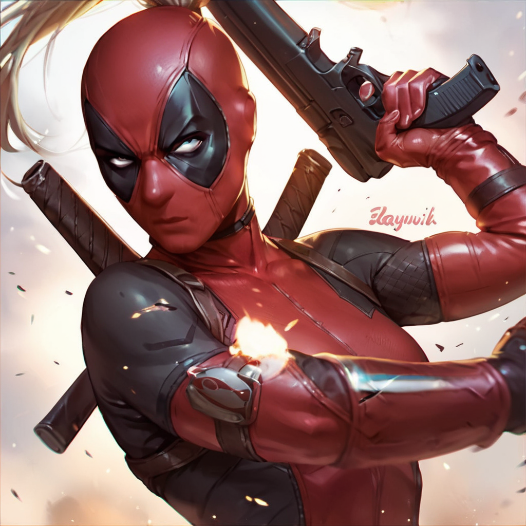score_9, score_8_up, score_7_up, score_6_up, score_5_up, score_4_up, source_anime,  LadyDeadpool, bodysuit, no mouth, action pose, guns, holding guns