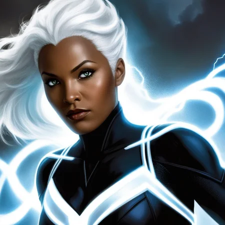 concept art of <lora:comic book magazine:1>
storm from x-men a woman with white hair and glowing white eyes comic book magazine style, digital artwork, illustrative, painterly, matte painting, highly detailed