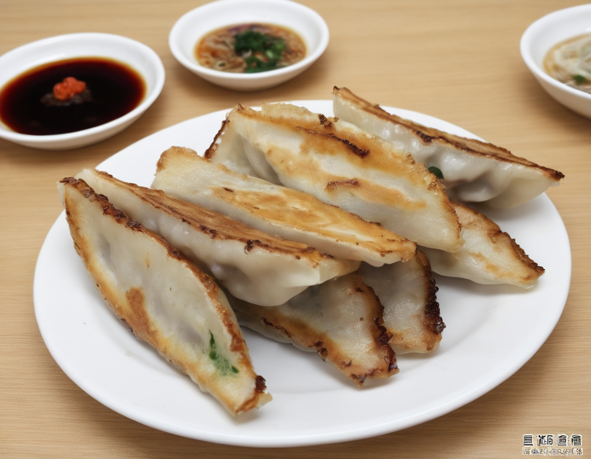 A delectable presentation of gote (dumplings) beautifully arranged on a plate. The gote are golden brown, freshly cooked with visible pleats, and garnished with herbs or a dipping sauce. The plate is set on a table with elegant tableware, perhaps with chopsticks or a traditional serving spoon. The scene should be as vivid and appetizing as a high-resolution photograph in a gourmet magazine, with warm and inviting lighting that emphasizes the texture and color of the gote , the shine of the sauce, and the elegance of the presentation, <lora:GT:0.75>,