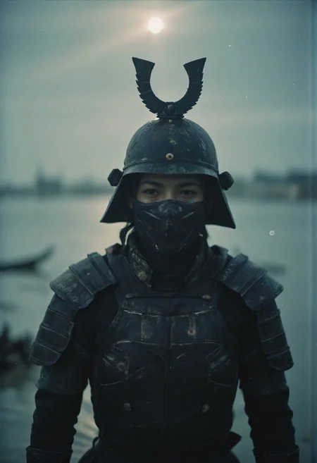 n30nfilm, A dynamic Action Scene: a ghst Silhouette of a feudal armored shinobi in the Rain, Wielding sword, enormous Large berserk sword, Blood and water Fluids, standing proudly amidst a vibrant battlefield. Surround her with dynamic particles of Blood and gore, infront of the chaotic energy of a historical war scene.
very detailed, atmospheric haze, Film grain, cinematic film still, shallow depth of field, highly detailed, high budget, cinemascope, moody, epic, OverallDetail, gorgeous, 2000s vintage RAW photo, photorealistic, candid camera, color graded cinematic, eye catchlights, atmospheric lighting, skin pores, imperfections, natural, shallow dofintricate, elegant, fantasy art, portrait, dark, retro, ecstatic, plain, powerful, realistic, navy blue, dark color