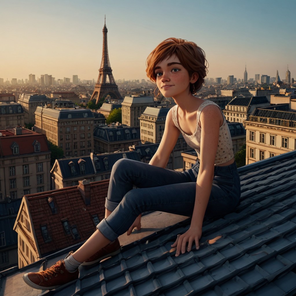 score_9, score_8_up, score_7_up, score_6_up, score_5_up, score_4_up, rating_safe, Félicie, sitting on a rooftop, paris, freckles,