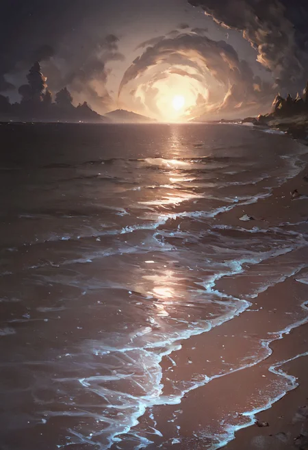 (Soft Lighting Photography by Mimoza Veliu and Mario Giacomelli:1.2),
Seaside, ocean, cartoon,
side soft light, Dark environment, black over black, highly detailed, masterful painting in the style of Anders Zorn and Aleksi Briclot, oil on canvas,