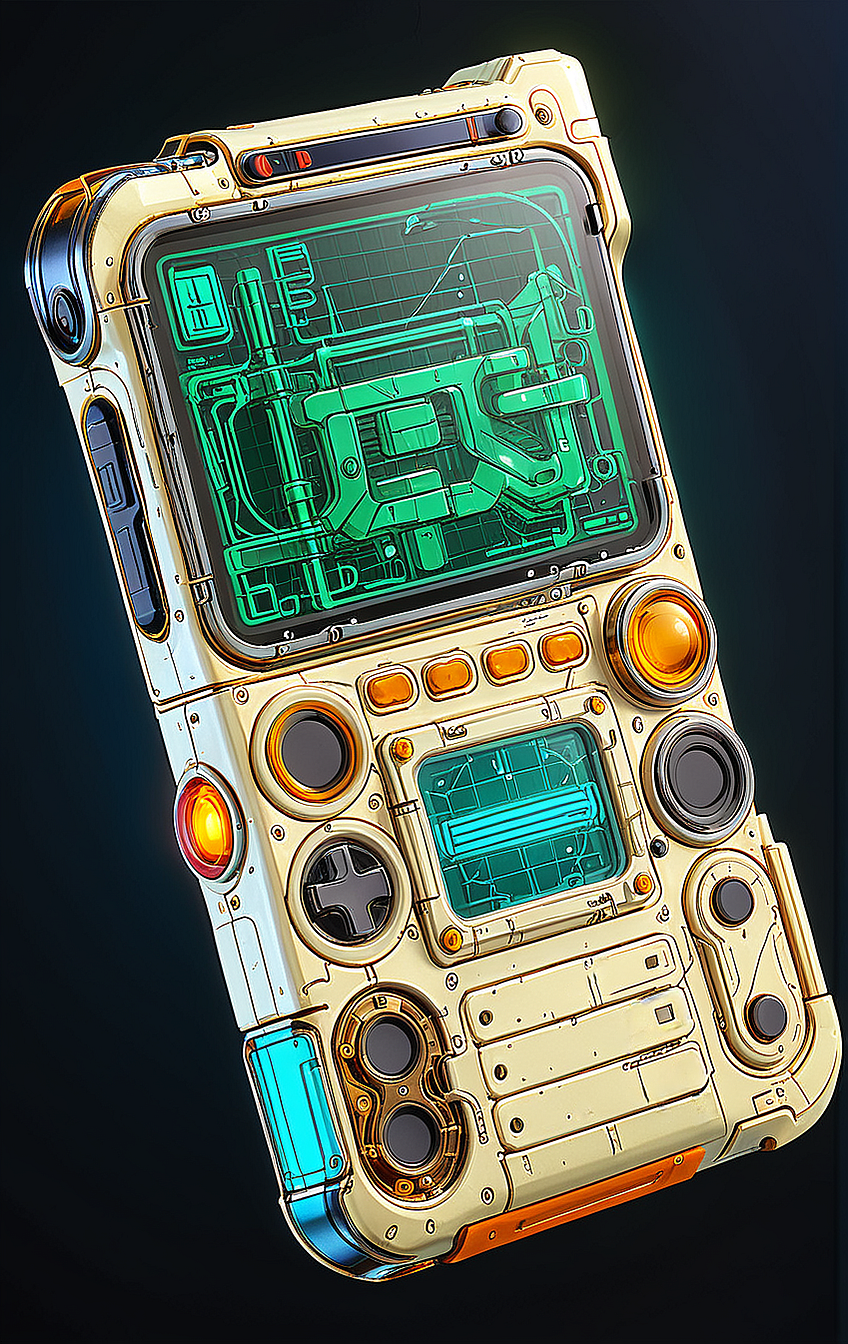 (cel-shading:2)+, (in ARTIST style:1.5), (masterpiece:1.8), glow neon, neon, hyperrealism, glossy, shinny, clear image, accurate picture, clear picture, precise image, focused image, Science fiction style,
32k UHD, cute 1girl with
((science fiction texture, science fiction skin, someplastic, no humans, cable, science fiction, from above, old style, device, wearable item
)handheld game console, still life, retro, old style, old phone, device, wearable item)
armour, tiny waist,
(masterpiece:1.8), (highest detailed:1.8), (angle:1.8), perfectly lighted, (contrast), (saturated), (((sharp focus))),
(hyperdetailed:1.3), (intricate details:1.2), (Refined details:1.3), (best quality:1.5), highly detailed textures, vibrant colors,
<lora:add-detail-xl:0.6> (ultra sharp focus:1.8), (detailed skin:1.8), (thin lines:1.8), (best quality:1.8),
<lora:Apparatus_-_Traction_City_Walkers_Vehicles:0.7>,
<lora:Someplastic_b:0.8>,