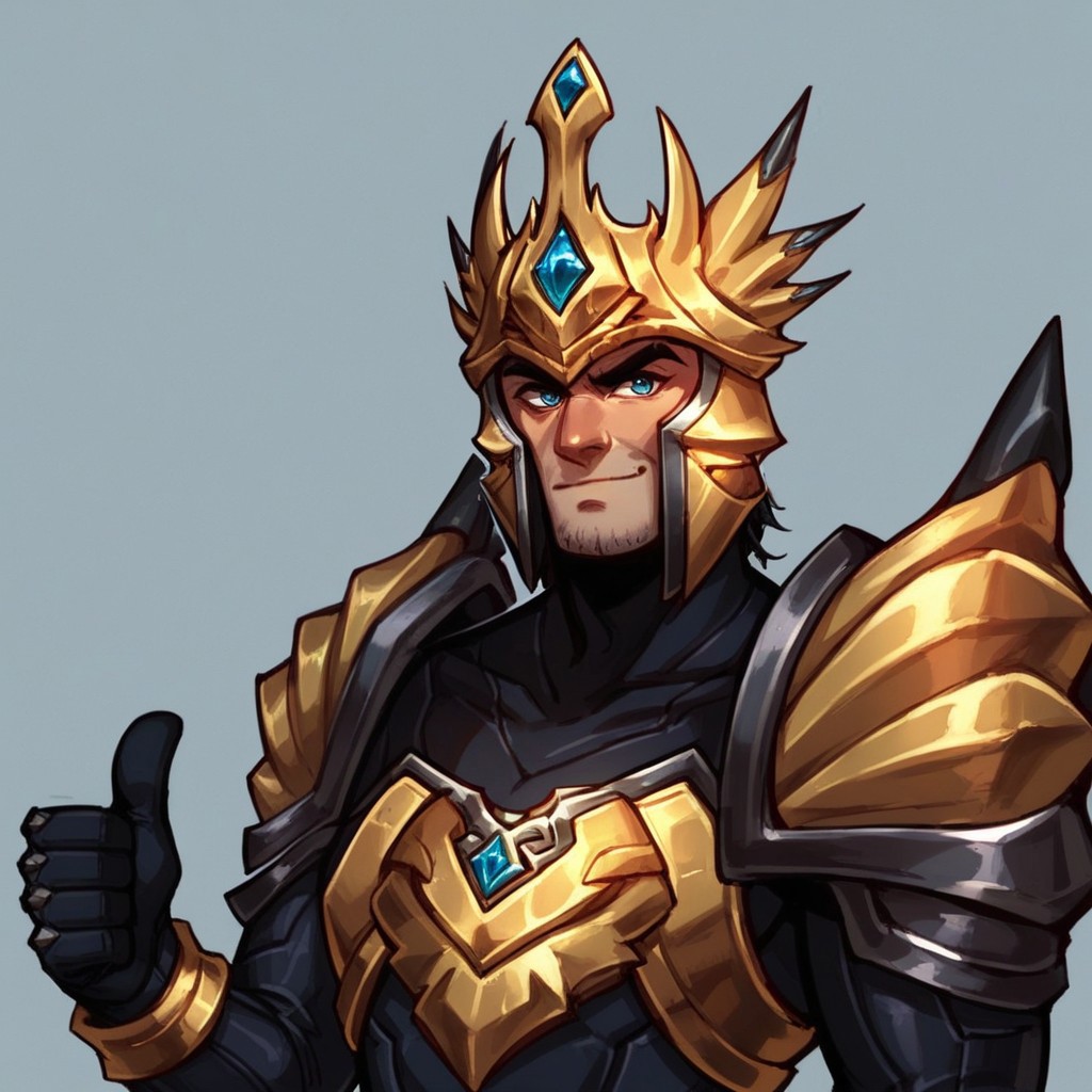 Zpdxl3, Score_7_up, score_8_up, Solo male, upper body,
BREAK,
jarvan, helmet, armor, Black skinsuit, (thumbs up), simple background,