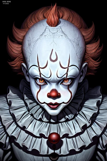 Pennywise achieving enlightenment, 3rd eye open wide, Junji Ito, hyper-realistic, highly detailed, horror, 8k, 4k, (highres:1.1), best quality;