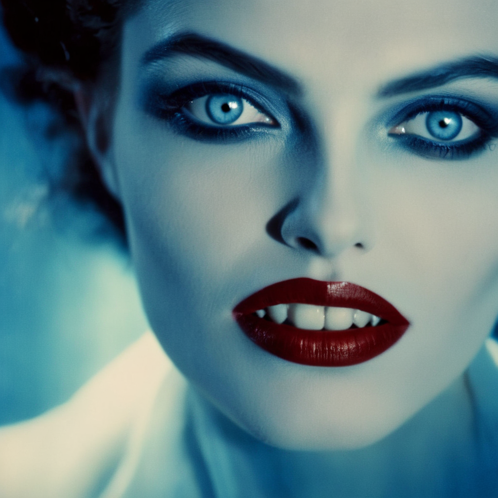 analog film photo of  <lora:Female Vampire 2:1.2>
Female Vampire a closeup of a naked attractive pale skin ice cold vampire woman with a vampire makeup and a vampire fang teeth and red lipstick and blue reflective eyes in year 800 BC , faded film, desaturated, 35mm photo, grainy, vignette, vintage, Kodachrome, Lomography, stained, highly detailed, found footage
