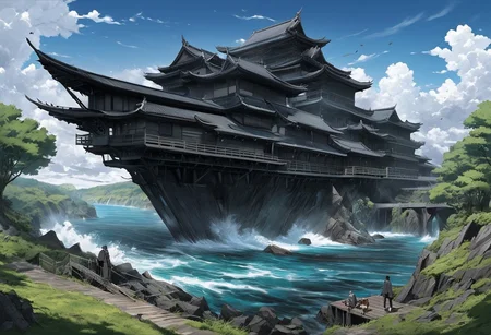 (anime), no human, city ruin, black snake, (masterpiece), score_9