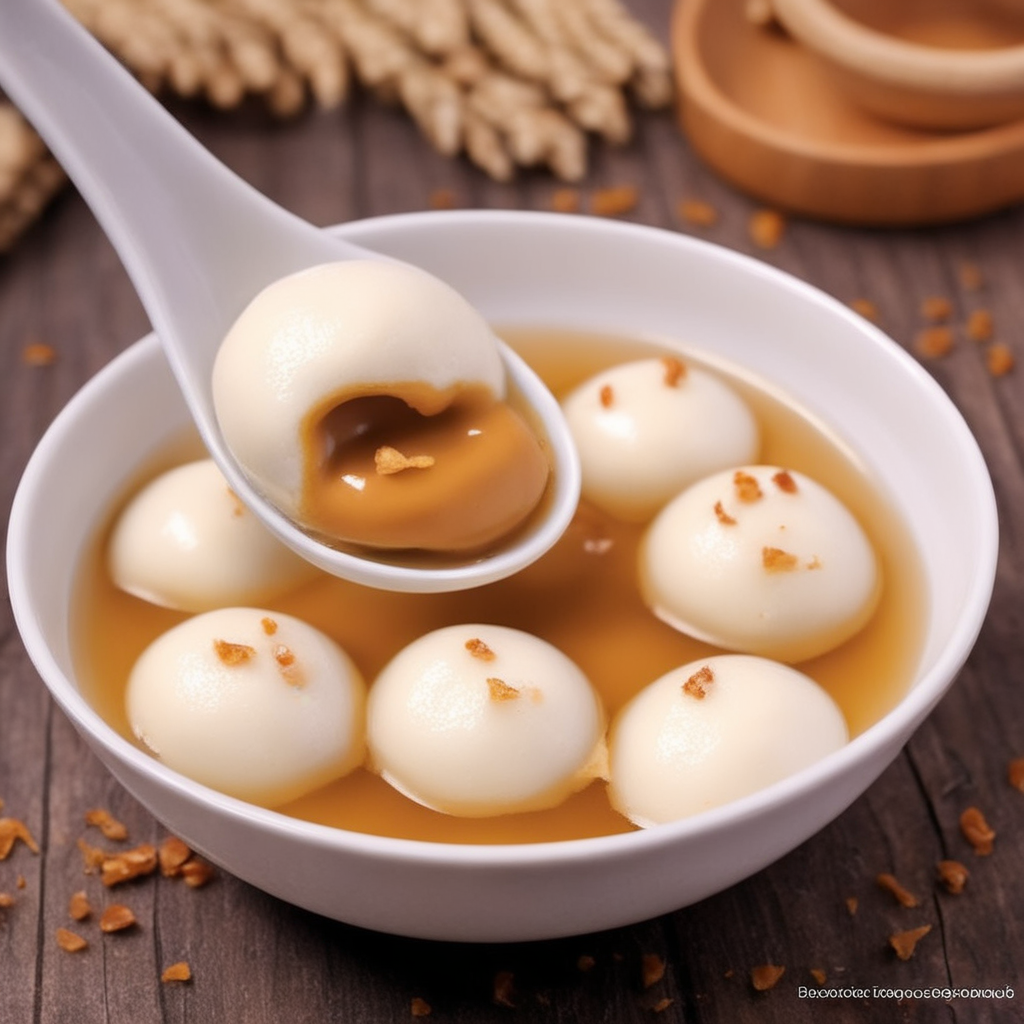 For a realistic style image of a spoon with some food in it,<lora:Tang_yuan:0.85>,,cream filling,caramel
