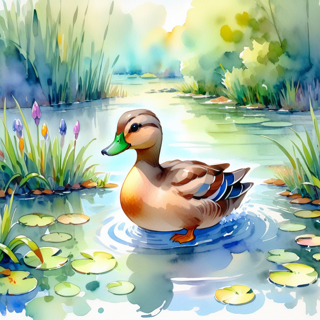SoftWaterColors, a duck at a pond, BREAK
<lora:SoftWatercolors:1>
