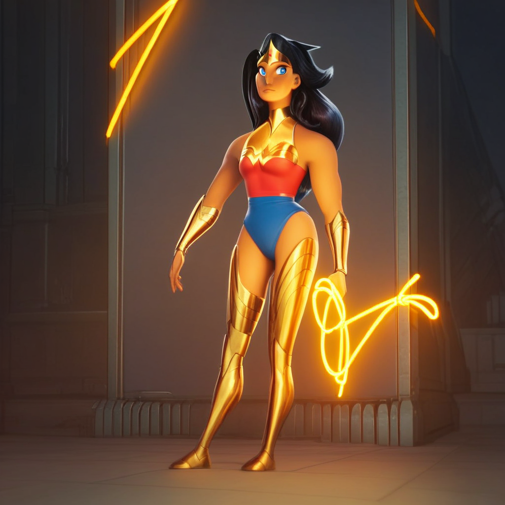 Wonder Woman, 1girl, solo, dark-skinned female, dark skin, black hair, long hair, black hair, blue eyes, swimsuit, bandeau, score_9, score_8_up, score_7_up, score_6_up <lora:vinceteaa_020_04v2-step00000400r:1> good face, good eyes, looking at viewer, full body, standing,