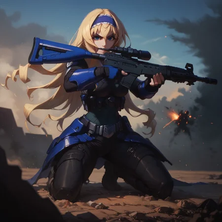 score_9, score_8_up, score_8_up, raw,
cecilia, bluetears,
arcan3styl3v1, blurry background, depth of field, outdoors, kneeling, rifle, aiming, firing rifle, battlefield, explosions, 43stl1ght1ng, low light, dramatic lighting, darkness,