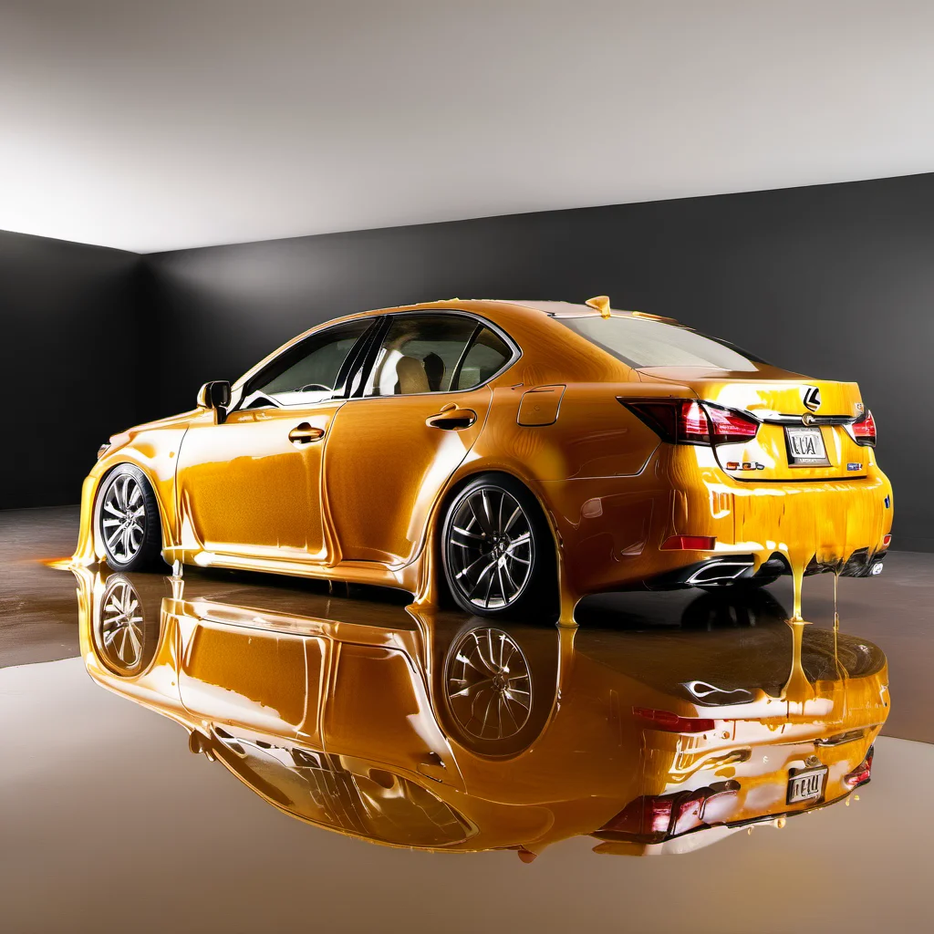 a Lexus GS covered in honey<lora:HoneyXL:1>