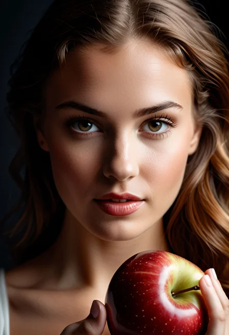 1 girl, the question is what about an apple, intricate details,  
BREAK 
studio quality, cinematic photo, intense, dramatic, high contrast,  photorealistic, intricate details, professional, 4k, detailed, 8K HDR