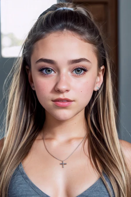 (8k, RAW photo, highest quality), beautiful girl, SterreKV1, cute smile, close up, t-shirt, (detailed eyes:0.8), (looking at the camera:1.4), (highest quality), (best shadow), intricate details, interior, dark studio, muted colors, <lora:epiNoiseoffset_v2Pynoise:2.2>