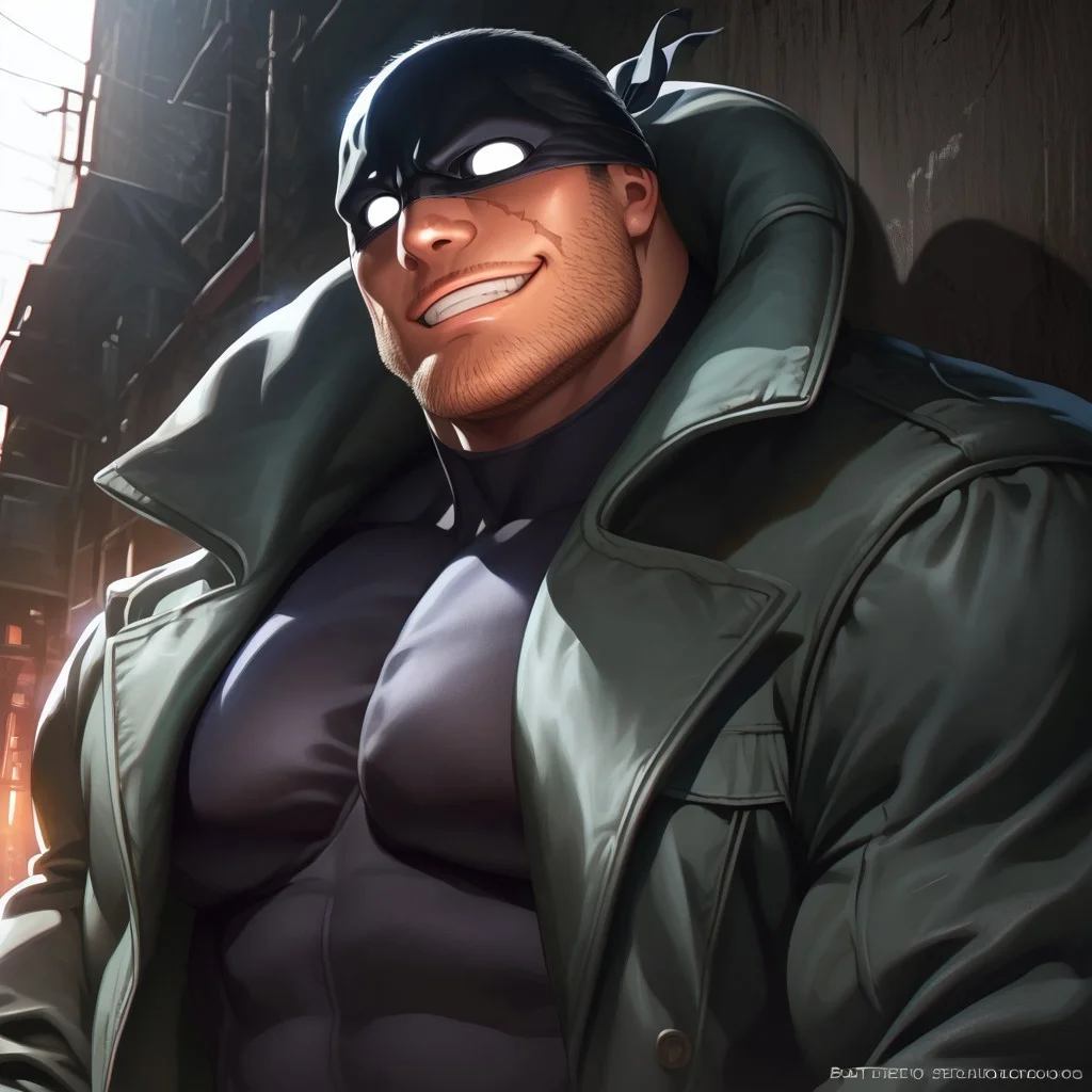 safe_pos, safe_pos, source_anime, detailed background, (score_9, score_8_up, score_7_up), zoroj, masterpiece, best quality, high quality, ultra detailed, highly detailed, high detail, artistic lighting, (highly detailed face, (perfect face, perfect eyes)), depth of field, perfect soft lighting, best shadows, perfect reflections, volumetric, detailed image, high resolution, defined faces, sharp definition,
solo, 1boy, male focus, mature male, stubble, scar on face, white blank eyes, black mask, black shirt, green trench coat, musclebears, muscular male, bara, veiny muscles, large male,
ruanyi0046, alley, night, dynamic poses, various poses, standing, looking at viewer, smile, grin, medium shot,