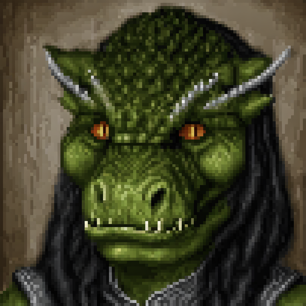 Original HoMM2 style portrait of a female argonian witch