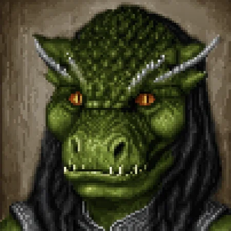 Original HoMM2 style portrait of a female argonian witch
