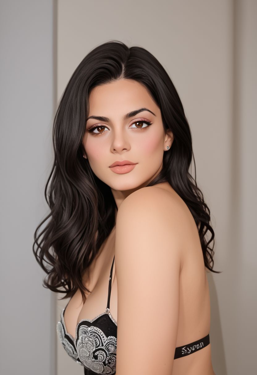<lora:Emeraudetoubia:1.5>,  (3/4 view:1.5), (face close-up:0.8), gorgeous woman, fancy lingerie, seductive face, (sexy pose:1.5)