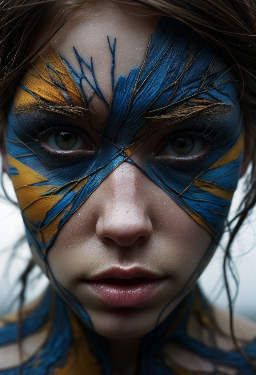 Close-up face, mysterious silhouette of a scottish girl in worn down clothing, goddess, alluring, by Minjae Lee, Carne Griffiths, Emily Kell, Steve McCurry, Geoffroy Thoorens, Aaron Horkey, Jordan Grimmer, Greg Rutkowski, amazing depth, double exposure, surreal, geometric patterns, intricately detailed, bokeh,  perfect balanced, deep fine borders, artistic photorealism , smooth,  great masterwork by Suiras  <lora:add-detail-xl:2>  <lora:Double_Exposure:0.5>