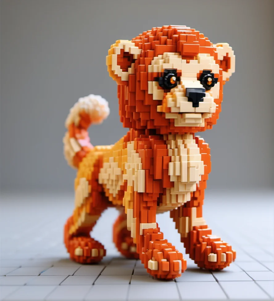 Lego pixel art,toy,3d model,detailed,playful,creativity,fine craftsmanship,childhood,hobby,indoor,studio lighting,<lora:å¾®ååç´ -000009:0.6>,orangutan,Tiger,Bird,